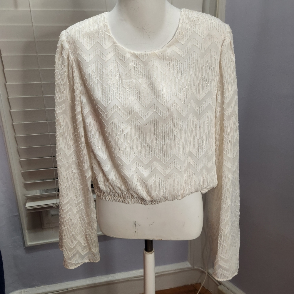Nordstrom  Wayf Ivory & Gold Metallic bell sleeve top